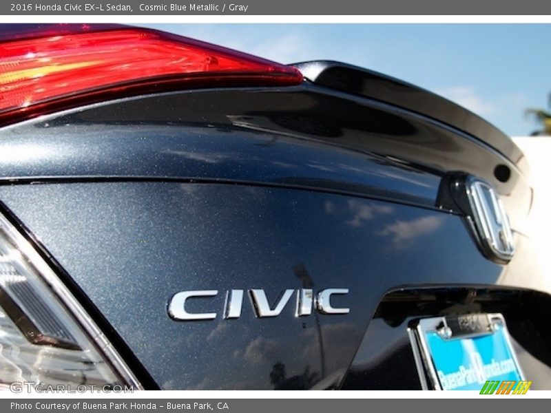 Cosmic Blue Metallic / Gray 2016 Honda Civic EX-L Sedan