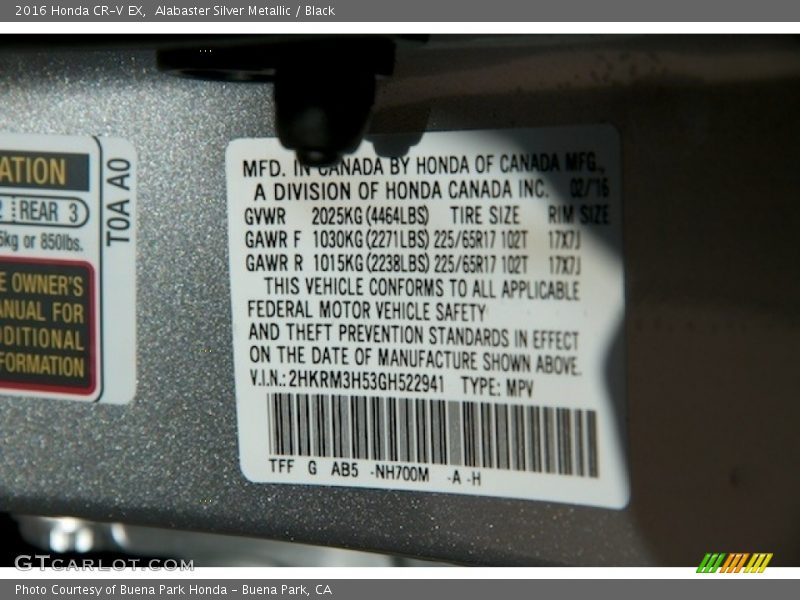 Alabaster Silver Metallic / Black 2016 Honda CR-V EX
