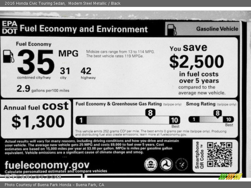 Modern Steel Metallic / Black 2016 Honda Civic Touring Sedan