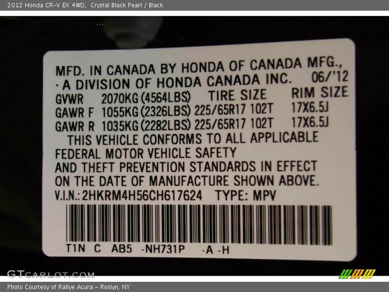 Crystal Black Pearl / Black 2012 Honda CR-V EX 4WD