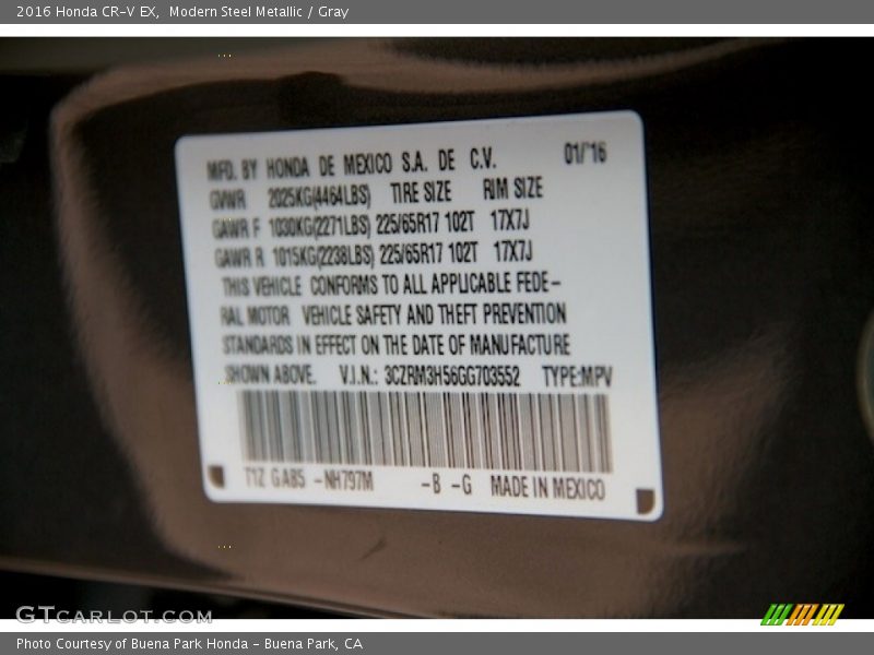 Modern Steel Metallic / Gray 2016 Honda CR-V EX
