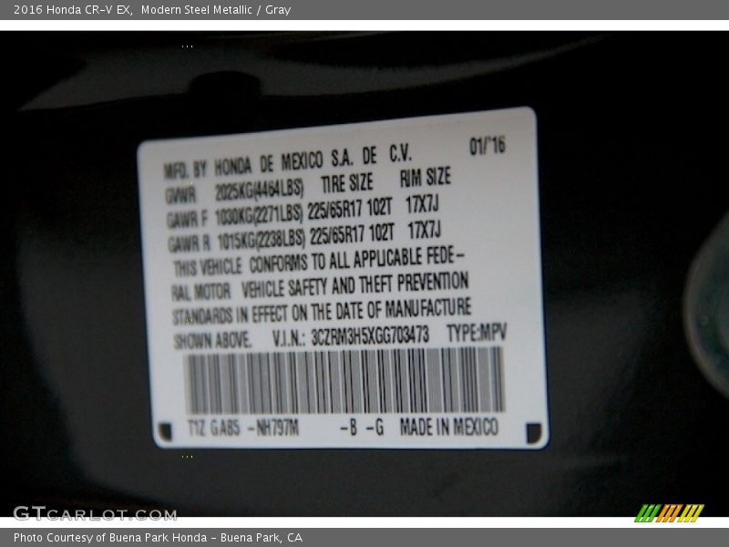 Modern Steel Metallic / Gray 2016 Honda CR-V EX