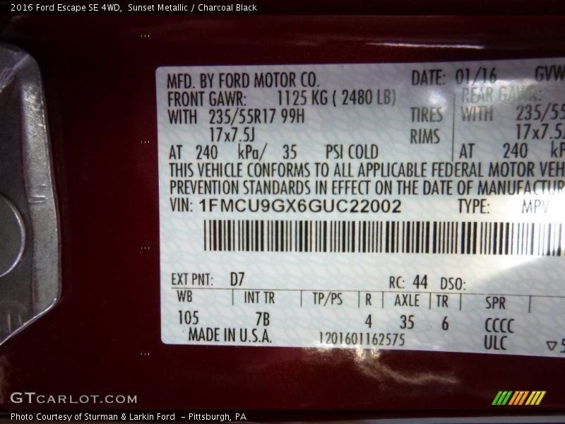 Sunset Metallic / Charcoal Black 2016 Ford Escape SE 4WD