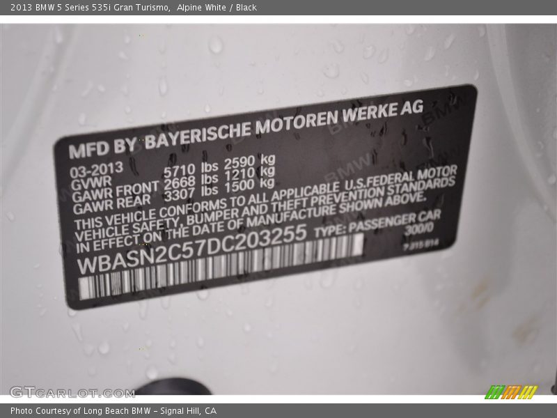 Alpine White / Black 2013 BMW 5 Series 535i Gran Turismo
