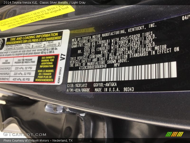 Classic Silver Metallic / Light Gray 2014 Toyota Venza XLE