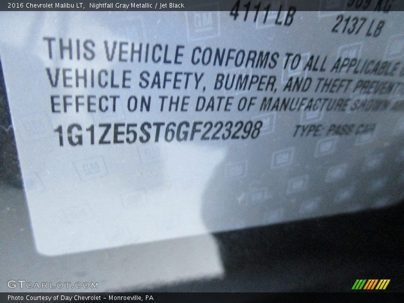 Nightfall Gray Metallic / Jet Black 2016 Chevrolet Malibu LT