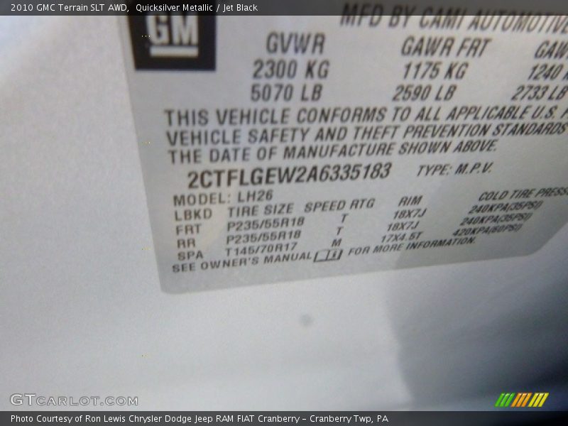 Quicksilver Metallic / Jet Black 2010 GMC Terrain SLT AWD