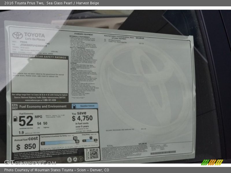 Sea Glass Pearl / Harvest Beige 2016 Toyota Prius Two