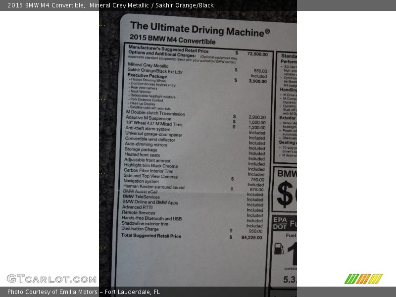  2015 M4 Convertible Window Sticker