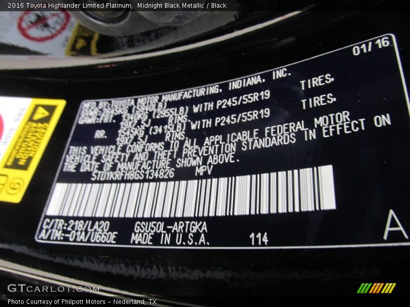 Midnight Black Metallic / Black 2016 Toyota Highlander Limited Platinum