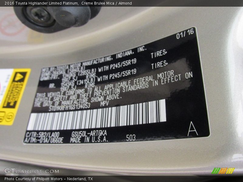 Creme Brulee Mica / Almond 2016 Toyota Highlander Limited Platinum
