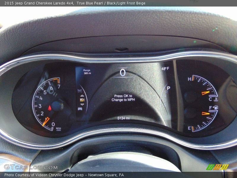 True Blue Pearl / Black/Light Frost Beige 2015 Jeep Grand Cherokee Laredo 4x4