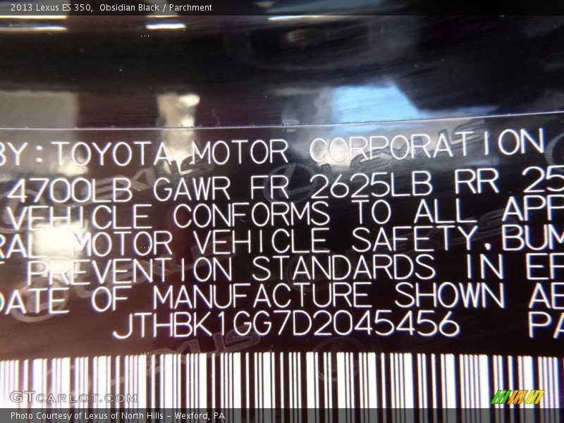 Obsidian Black / Parchment 2013 Lexus ES 350