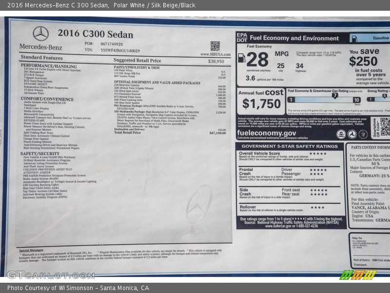 Polar White / Silk Beige/Black 2016 Mercedes-Benz C 300 Sedan