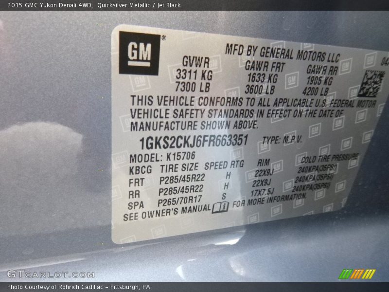 Quicksilver Metallic / Jet Black 2015 GMC Yukon Denali 4WD