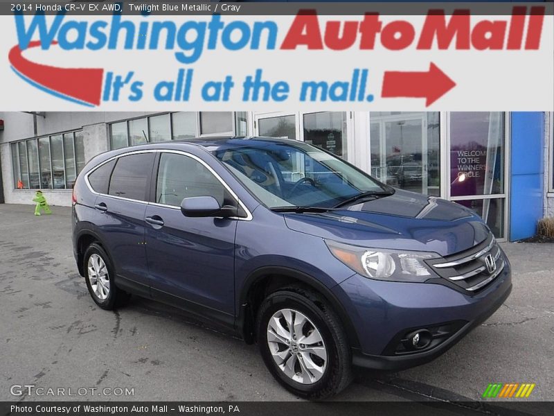 Twilight Blue Metallic / Gray 2014 Honda CR-V EX AWD