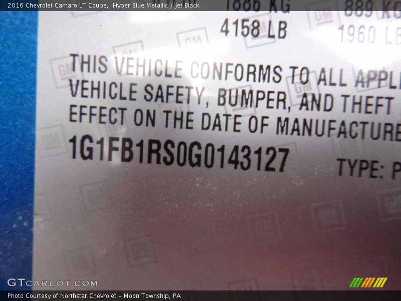 Hyper Blue Metallic / Jet Black 2016 Chevrolet Camaro LT Coupe