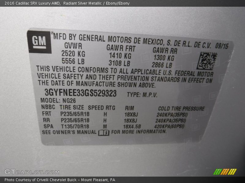 Radiant Silver Metallic / Ebony/Ebony 2016 Cadillac SRX Luxury AWD