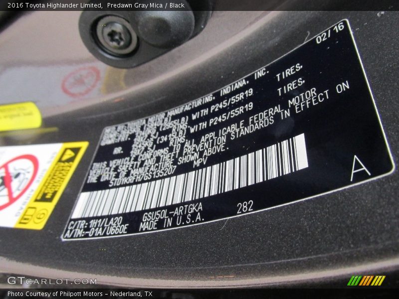 Predawn Gray Mica / Black 2016 Toyota Highlander Limited
