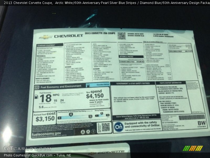  2013 Corvette Coupe Window Sticker