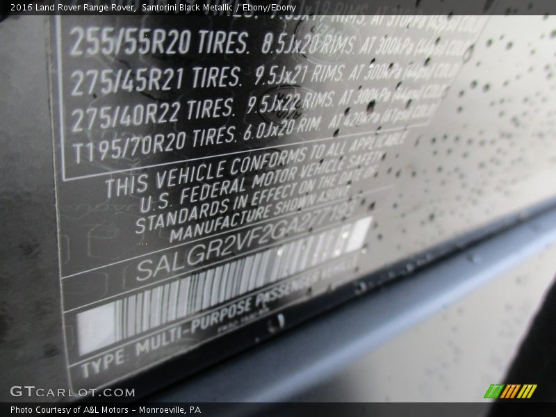 Santorini Black Metallic / Ebony/Ebony 2016 Land Rover Range Rover