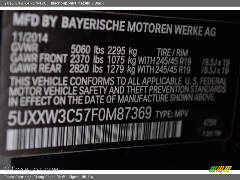 Black Sapphire Metallic / Black 2015 BMW X4 xDrive28i