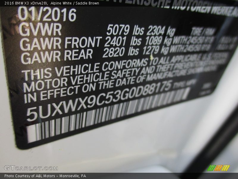 Alpine White / Saddle Brown 2016 BMW X3 xDrive28i