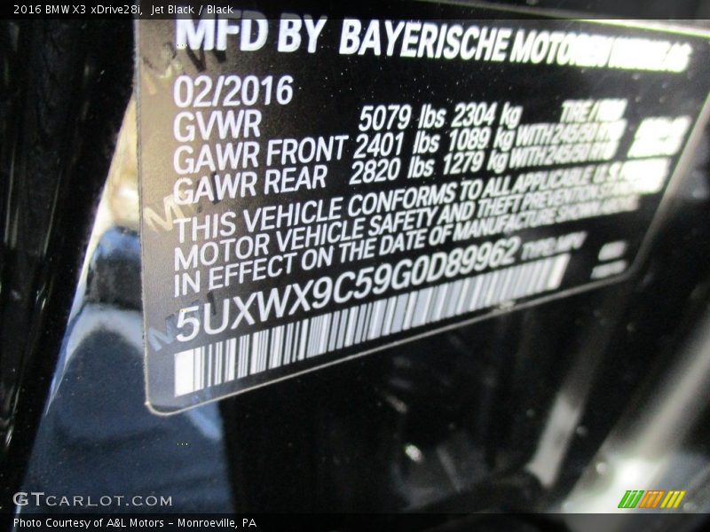 Jet Black / Black 2016 BMW X3 xDrive28i