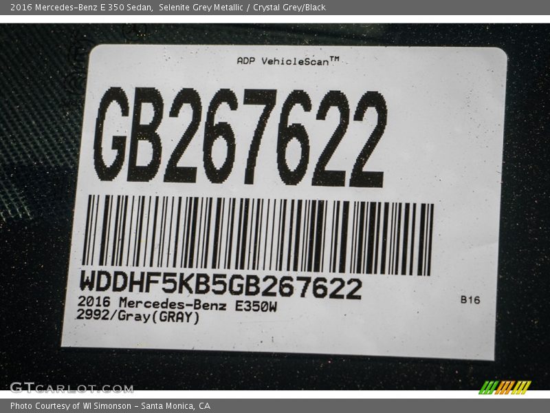 Selenite Grey Metallic / Crystal Grey/Black 2016 Mercedes-Benz E 350 Sedan