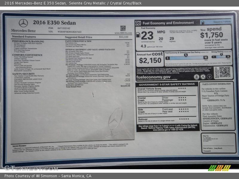 Selenite Grey Metallic / Crystal Grey/Black 2016 Mercedes-Benz E 350 Sedan