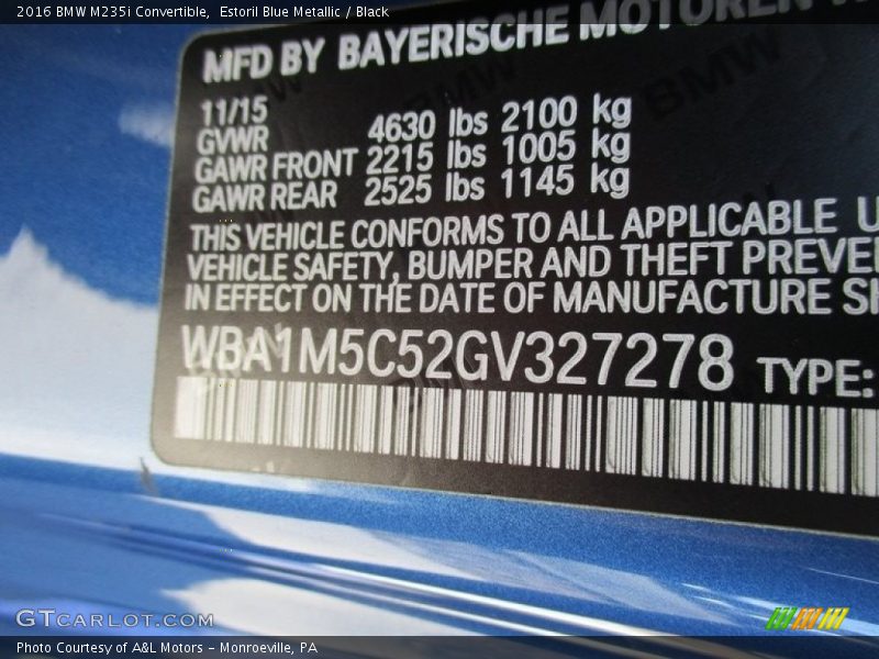 Estoril Blue Metallic / Black 2016 BMW M235i Convertible