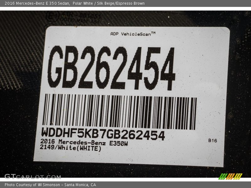 Polar White / Silk Beige/Espresso Brown 2016 Mercedes-Benz E 350 Sedan