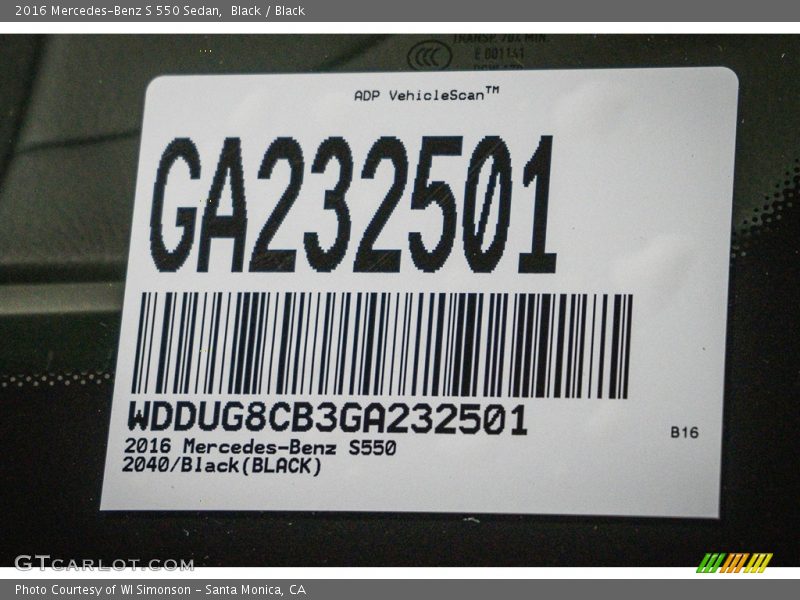 Black / Black 2016 Mercedes-Benz S 550 Sedan