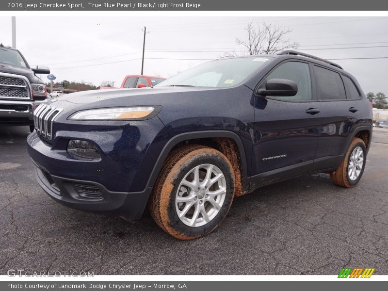True Blue Pearl / Black/Light Frost Beige 2016 Jeep Cherokee Sport