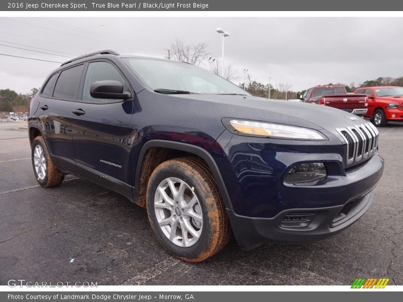 True Blue Pearl / Black/Light Frost Beige 2016 Jeep Cherokee Sport