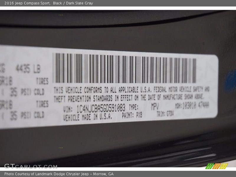 Black / Dark Slate Gray 2016 Jeep Compass Sport