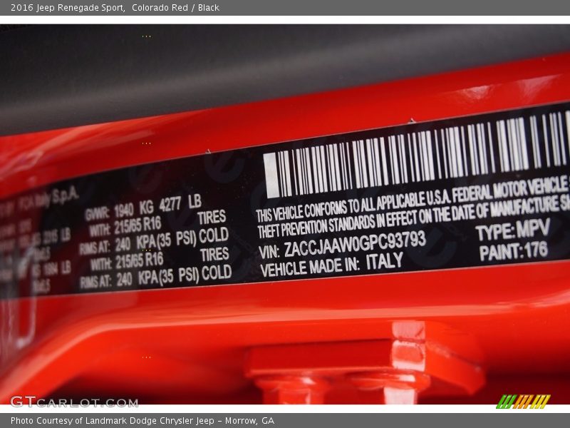 2016 Renegade Sport Colorado Red Color Code 176