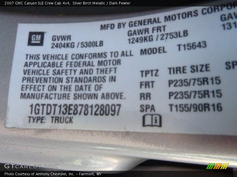 Silver Birch Metallic / Dark Pewter 2007 GMC Canyon SLE Crew Cab 4x4