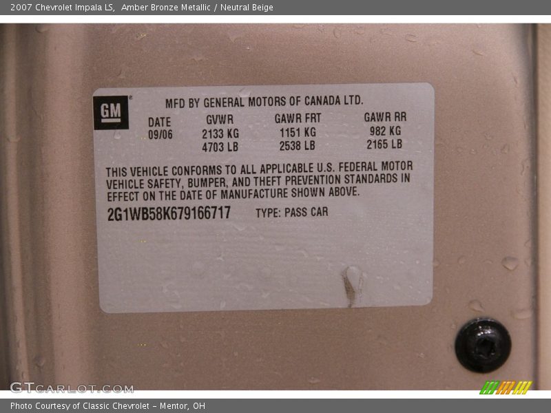 Amber Bronze Metallic / Neutral Beige 2007 Chevrolet Impala LS