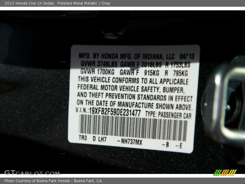 Polished Metal Metallic / Gray 2013 Honda Civic LX Sedan