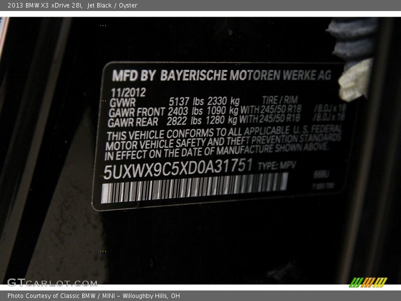 Jet Black / Oyster 2013 BMW X3 xDrive 28i