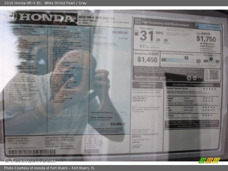 White Orchid Pearl / Gray 2016 Honda HR-V EX