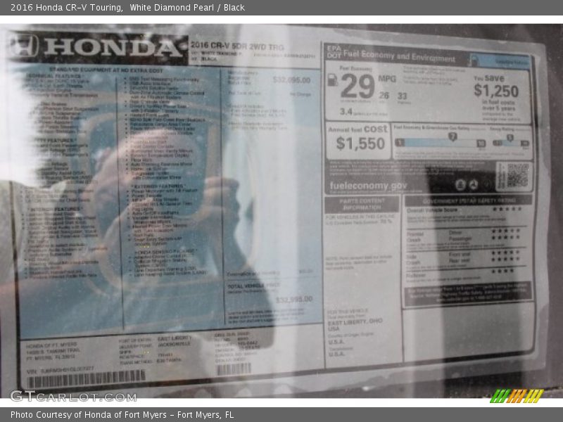 White Diamond Pearl / Black 2016 Honda CR-V Touring