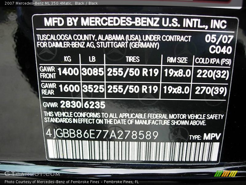 Black / Black 2007 Mercedes-Benz ML 350 4Matic