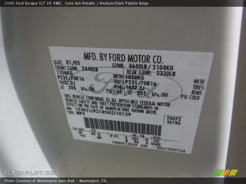 Gold Ash Metallic / Medium/Dark Pebble Beige 2005 Ford Escape XLT V6 4WD