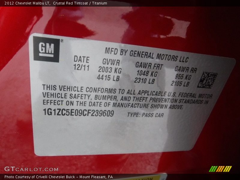 Crystal Red Tintcoat / Titanium 2012 Chevrolet Malibu LT