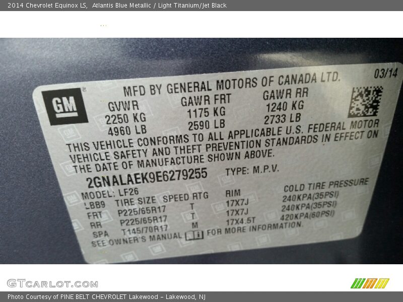 Atlantis Blue Metallic / Light Titanium/Jet Black 2014 Chevrolet Equinox LS