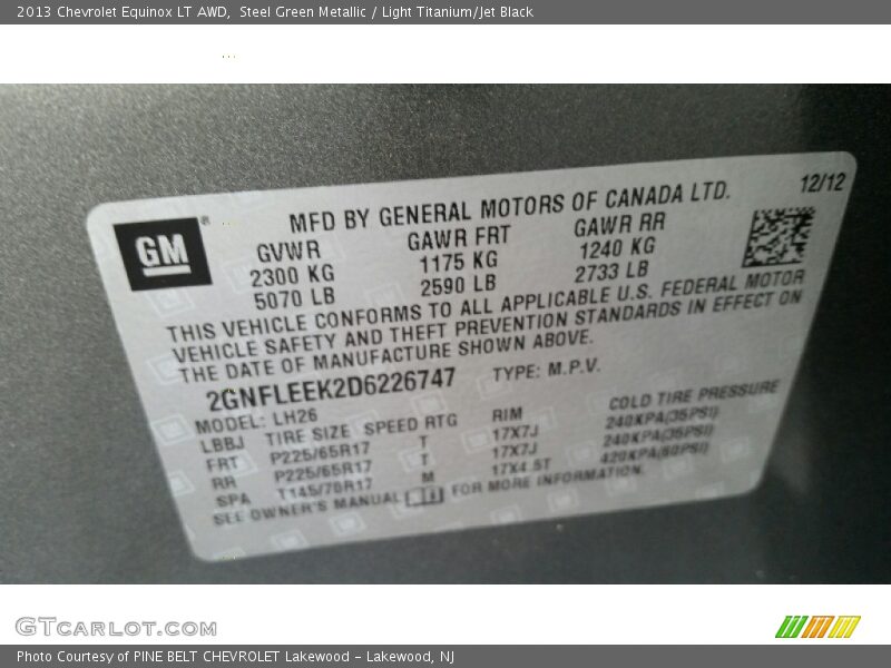 Steel Green Metallic / Light Titanium/Jet Black 2013 Chevrolet Equinox LT AWD