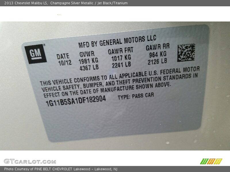 Champagne Silver Metallic / Jet Black/Titanium 2013 Chevrolet Malibu LS