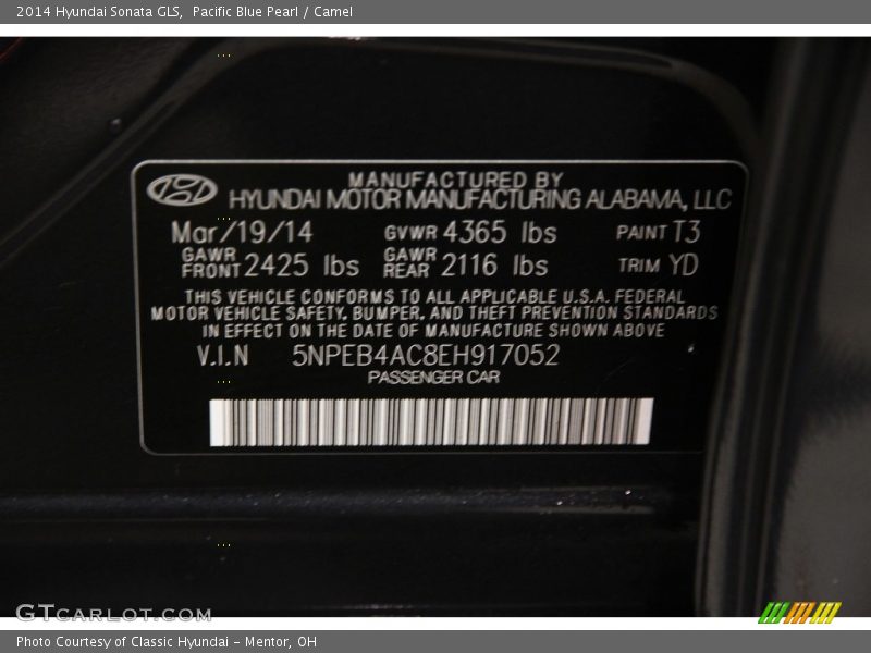 Pacific Blue Pearl / Camel 2014 Hyundai Sonata GLS